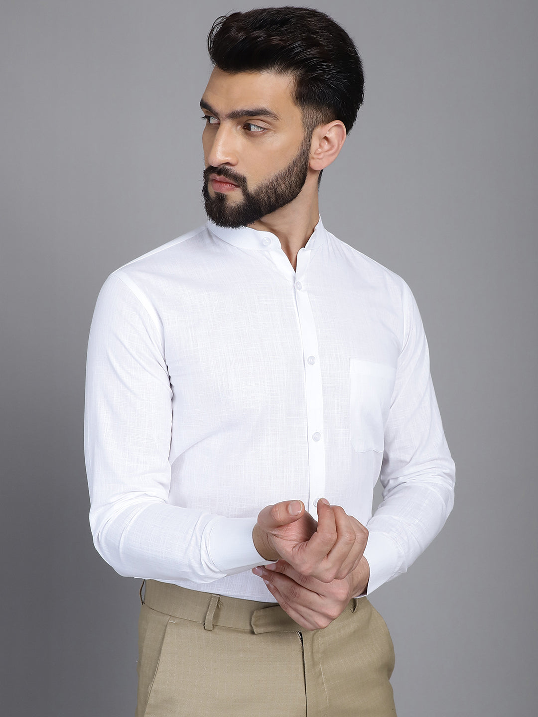 Indian Needle Men's Cotton Solid Formal Shirt - White | Grocsy