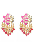 Mominos Fashion Johar Kamal Gold-Polished Kundan Pink Meenakari Earrings