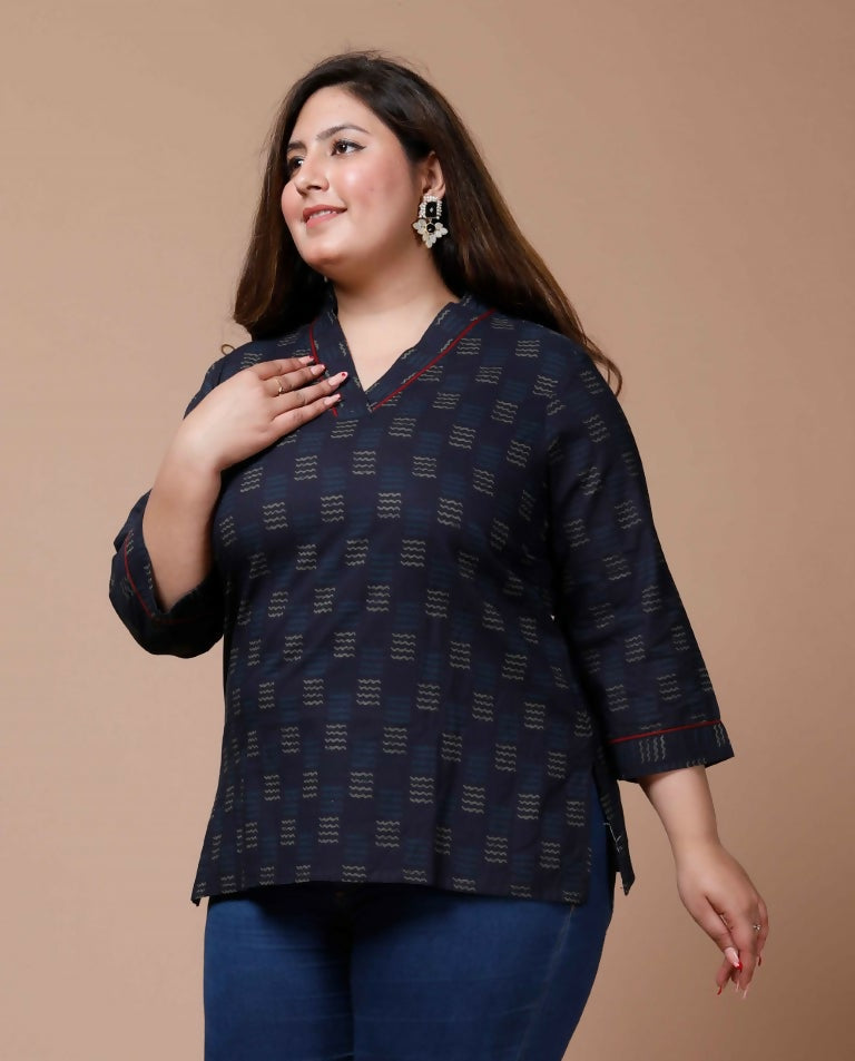 Miravan Women's Plus Size Blue Printed Indigo Kurti | Grocsy