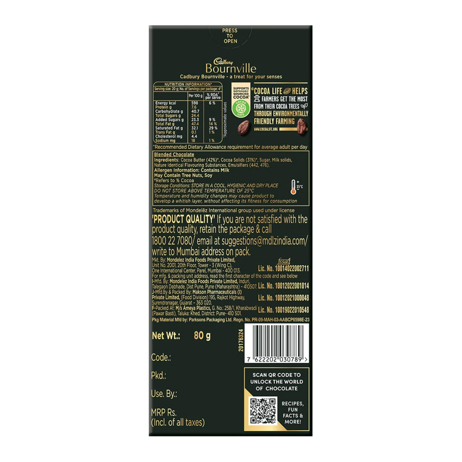 Cadbury Bournville Rich Cocoa 70% Dark Chocolate Bar | Grocsy