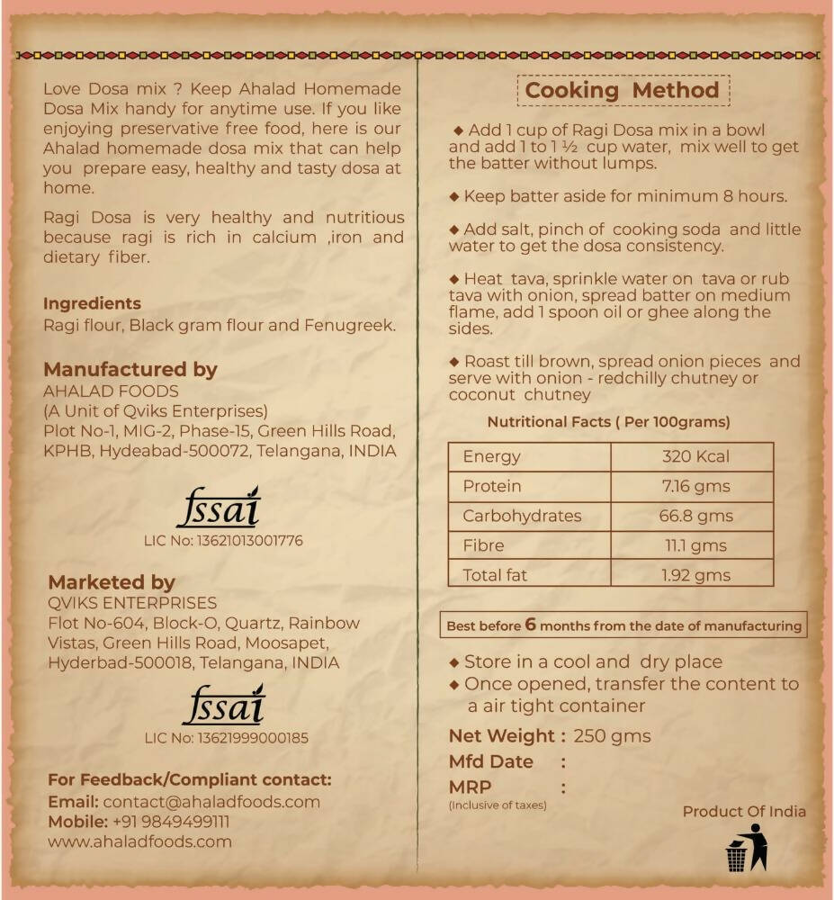 Ahalad Foods Ragi Dosa Mix | Grocsy