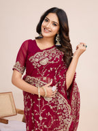 kasee Floral Embroidered Pure Georgette Ready to Wear Saree | Grocsy