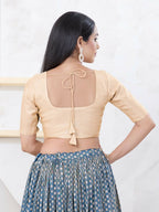 Joban Fashion Light-Gold Tissue Elbow Sleeveless Front Open Blouse | Grocsy