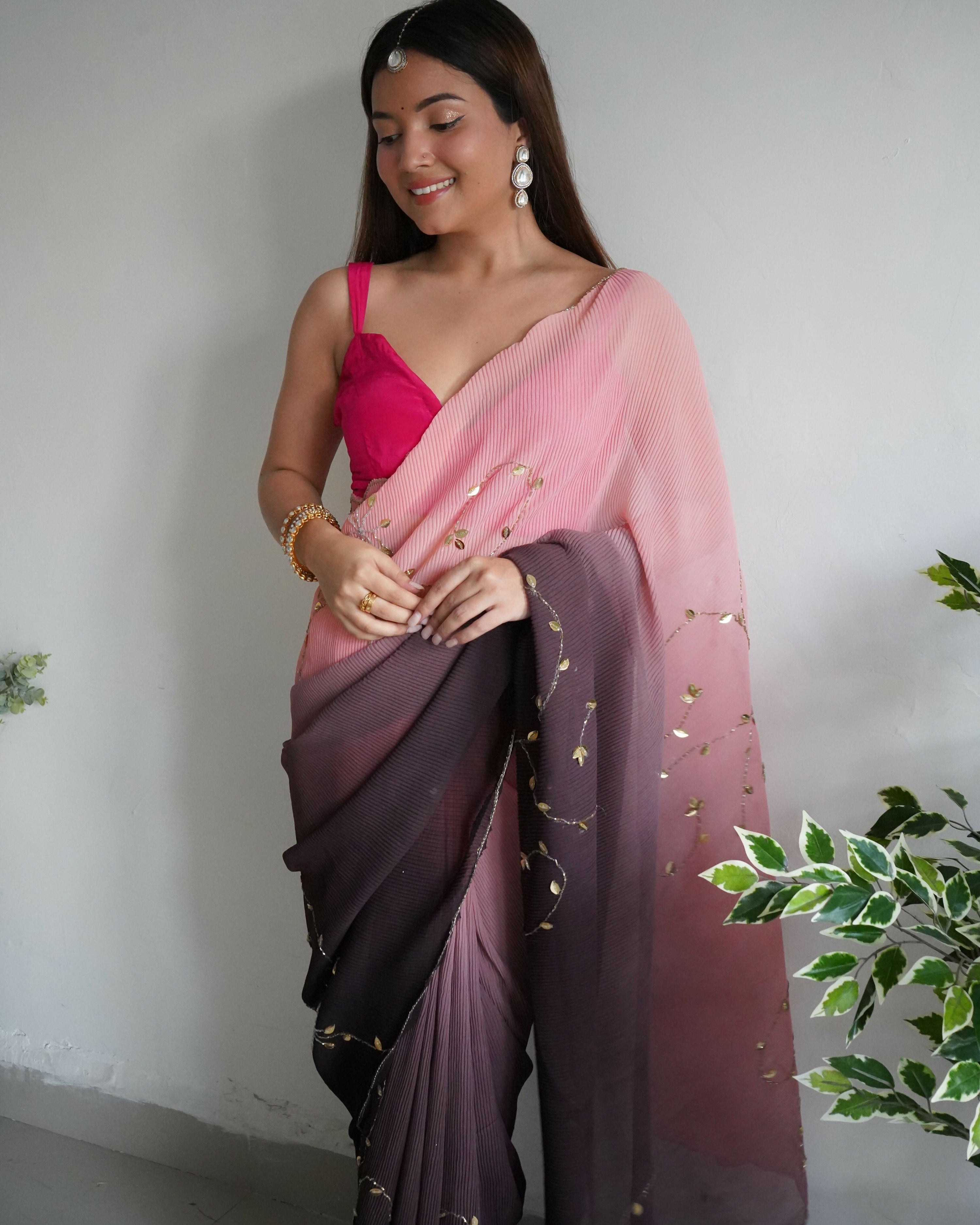 Vamsee Antara Brown Georgette Saree | Grocsy