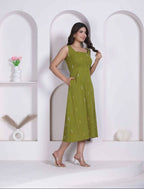 Miravan Womens Abstract Printed Green ALine Maxi Dress | Grocsy