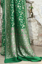 Joban Fashion Green Pure Crepe Pure Handloom Banarasi Silk Saree | Grocsy