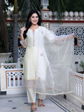 Miravan Women's Organza Cotton Chikankari Embroidered With Purple Sequence work Jaipuri Suit Set | Grocsy