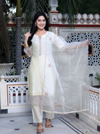 Miravan Women's Organza Cotton Chikankari Embroidered With Purple Sequence work Jaipuri Suit Set | Grocsy
