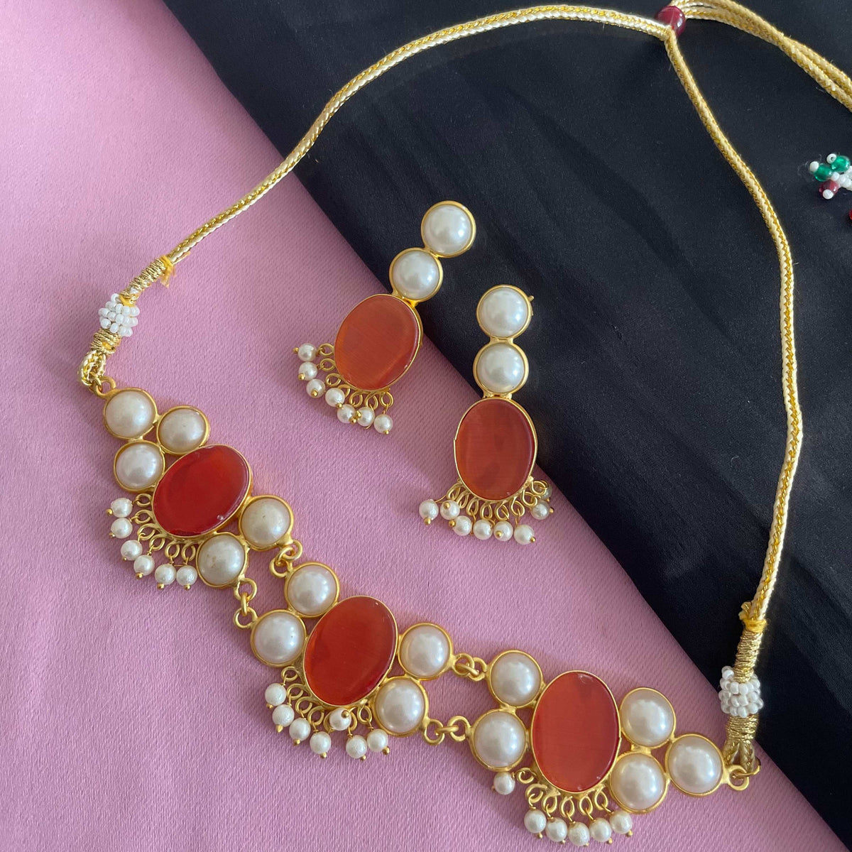 Orange Druzzy Stone Necklace Set By House of Ree - Swadesiicart