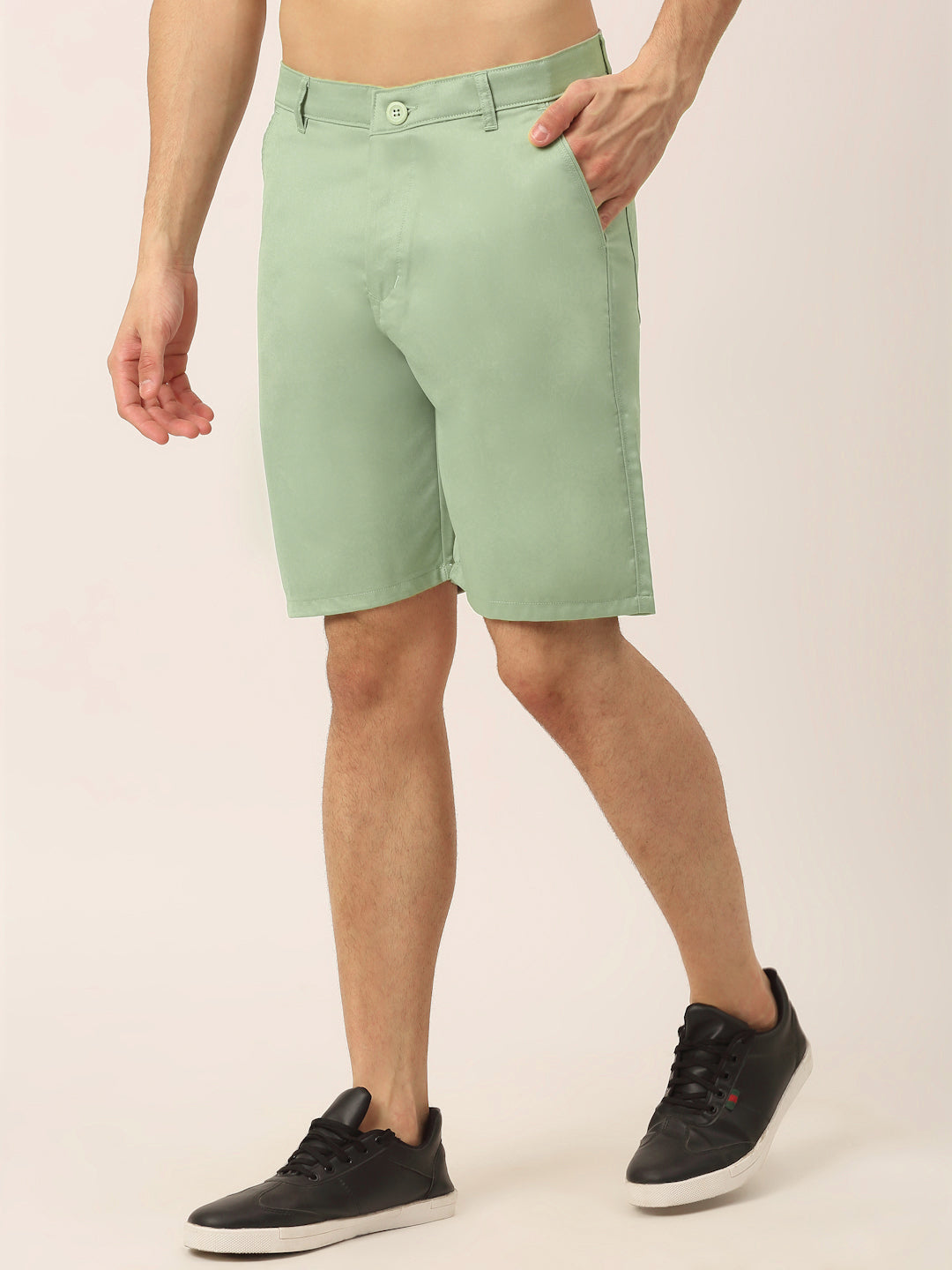 Jainish Men's Casual Cotton Solid Shorts ( SGP 153 Pista-Green ) | Grocsy