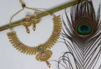 Joban Fashion Peach&Green Stone Pure Brass With Rajwadi Polish Necklace Set | Grocsy