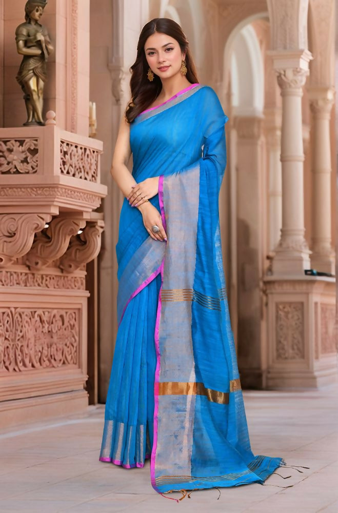 Joban Fashion Women Blue Trendy Cotton Saree | Grocsy