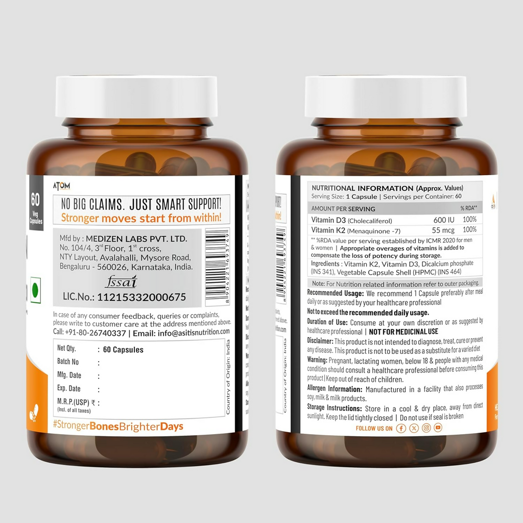 As-It-Is Atom Vitamin D3 & K2 (Mk-7) Veg Capsules | Grocsy