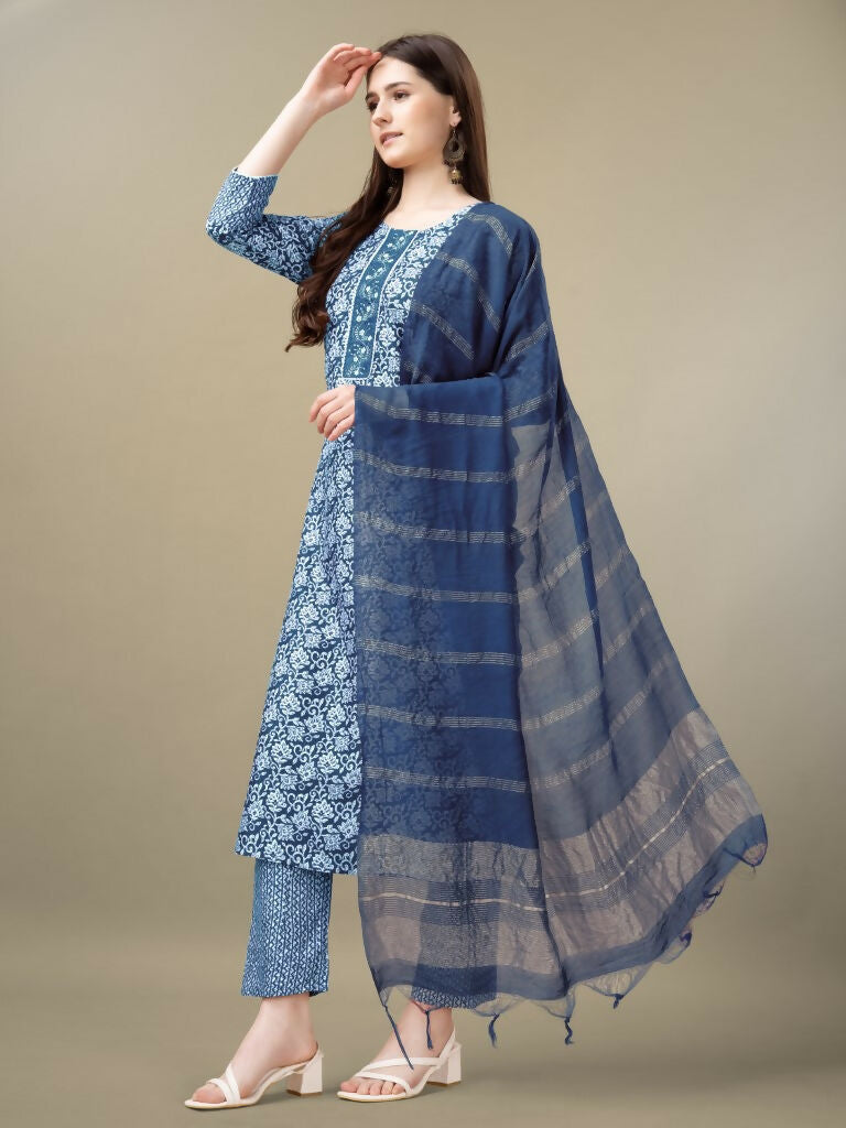 Jyoti Fashion Women's Light Blue Rayon Embroidery & Sequence work Kurta with Trouser & Dupatta | Grocsy