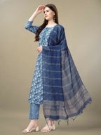 Jyoti Fashion Women's Light Blue Rayon Embroidery & Sequence work Kurta with Trouser & Dupatta | Grocsy