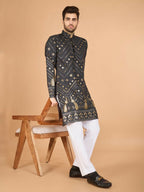Vastranavya Slate Grey Exclusive Festival Wear Pure Viscose Rayon Embroidered Sequence Work Kurta | Grocsy