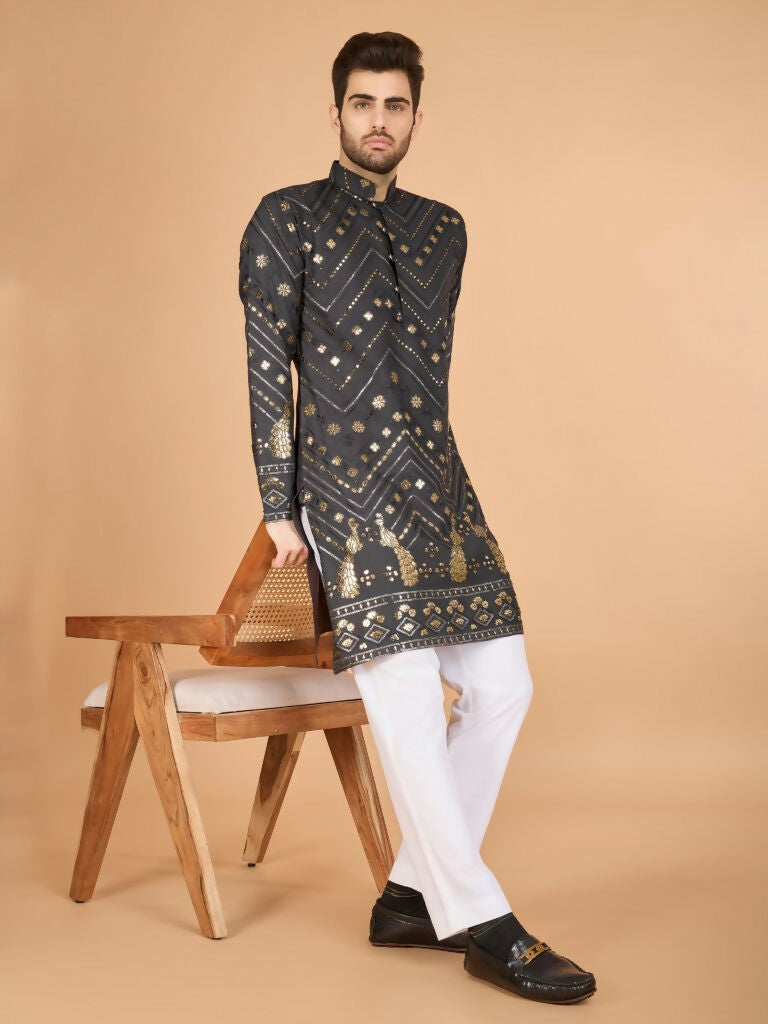 Vastranavya Slate Grey Exclusive Festival Wear Pure Viscose Rayon Embroidered Sequence Work Kurta | Grocsy