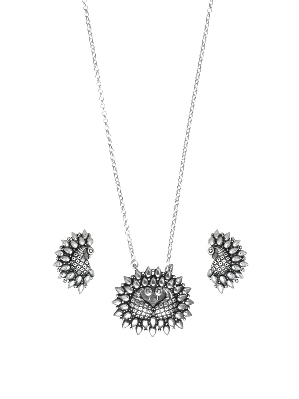 Priyaasi Women Oxidised Silver Peacock Jewellery Set - Swadesiicart