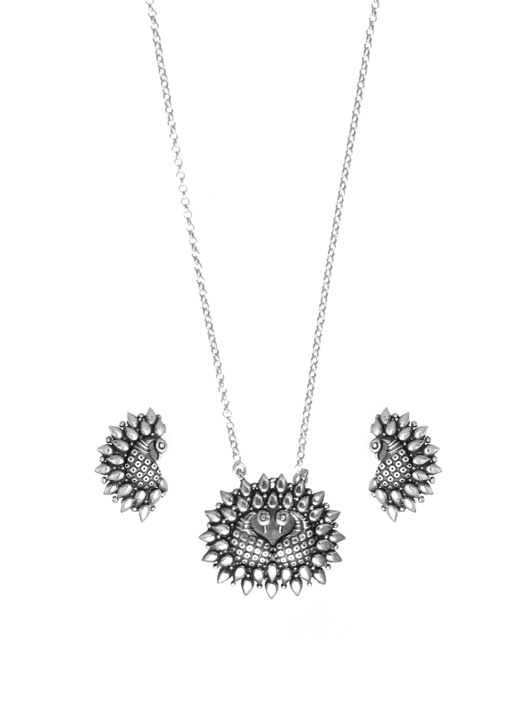 Priyaasi Women Oxidised Silver Peacock Jewellery Set - Swadesiicart