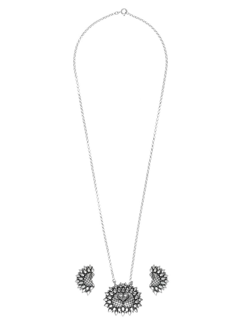 Priyaasi Women Oxidised Silver Peacock Jewellery Set - Swadesiicart