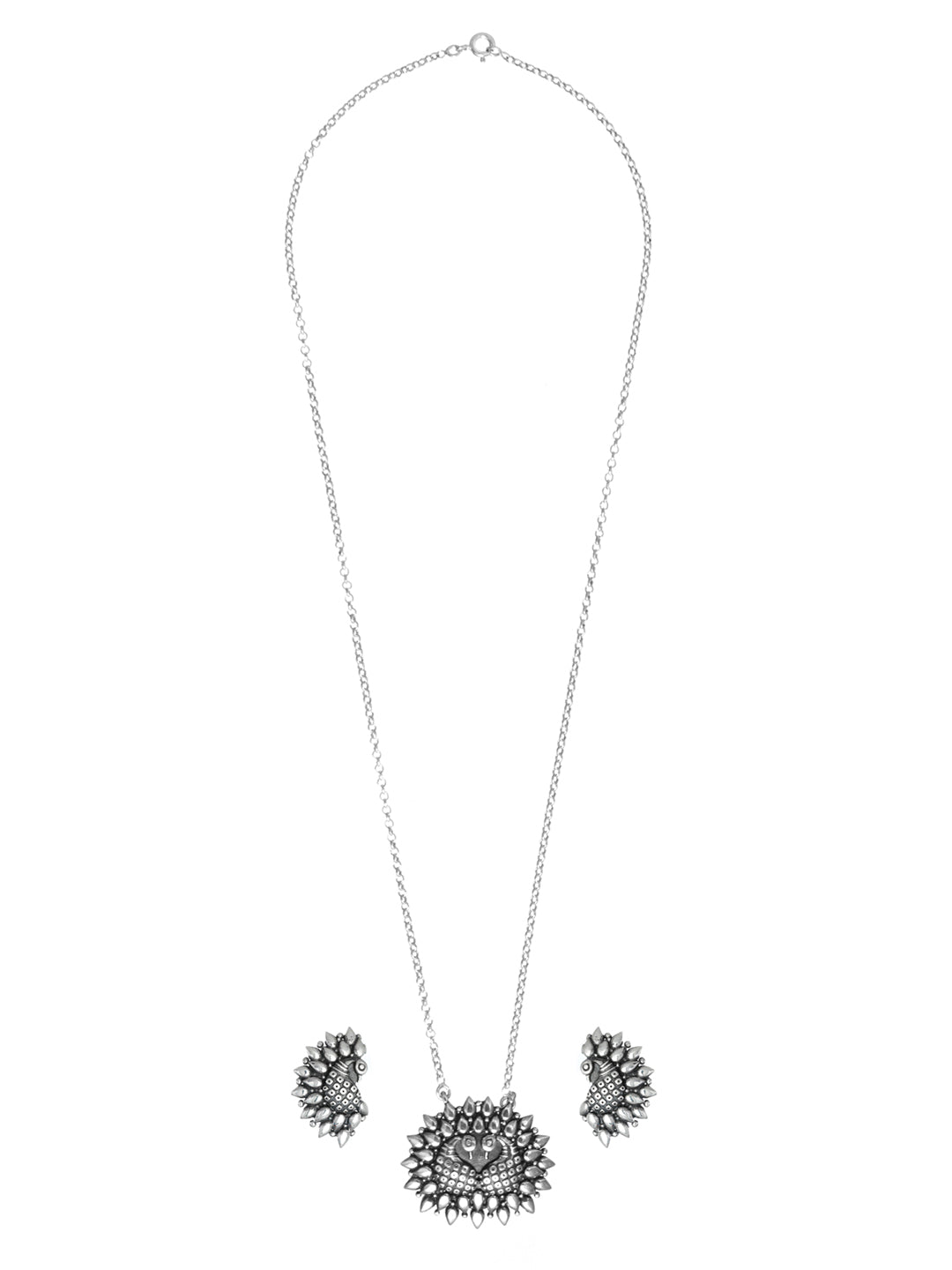 Priyaasi Women Oxidised Silver Peacock Jewellery Set - Swadesiicart