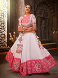 Myra White and Pink Jaquard Cotton Embroidered Designer Lehenga | Grocsy
