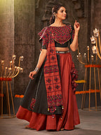 Myra Orange Cotton Embroidered Designer Navratri Special Lehenga | Grocsy