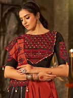 Myra Orange Cotton Embroidered Designer Navratri Special Lehenga | Grocsy
