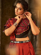 Myra Orange Cotton Embroidered Designer Navratri Special Lehenga | Grocsy