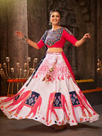 Myra White Rayon Embroidered Designer Navratri Special Lehenga | Grocsy