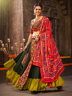 Myra Green Viscose Rayon Embroidered Designer Navratri Special Lehenga | Grocsy