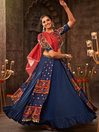 Myra Blue Viscose Rayon Embroidered Designer Navratri Special Lehenga | Grocsy