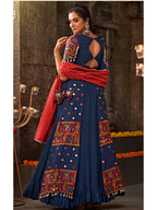 Myra Blue Viscose Rayon Embroidered Designer Navratri Special Lehenga | Grocsy