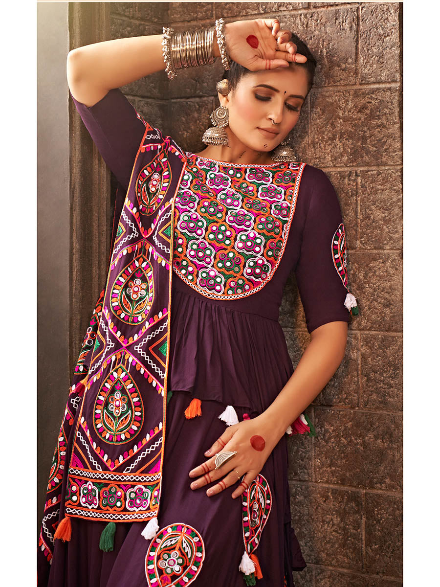 Myra Purple Viscose Rayon Embroidered Designer Navratri Special Lehenga | Grocsy