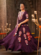 Myra Purple Viscose Rayon Embroidered Designer Navratri Special Lehenga | Grocsy