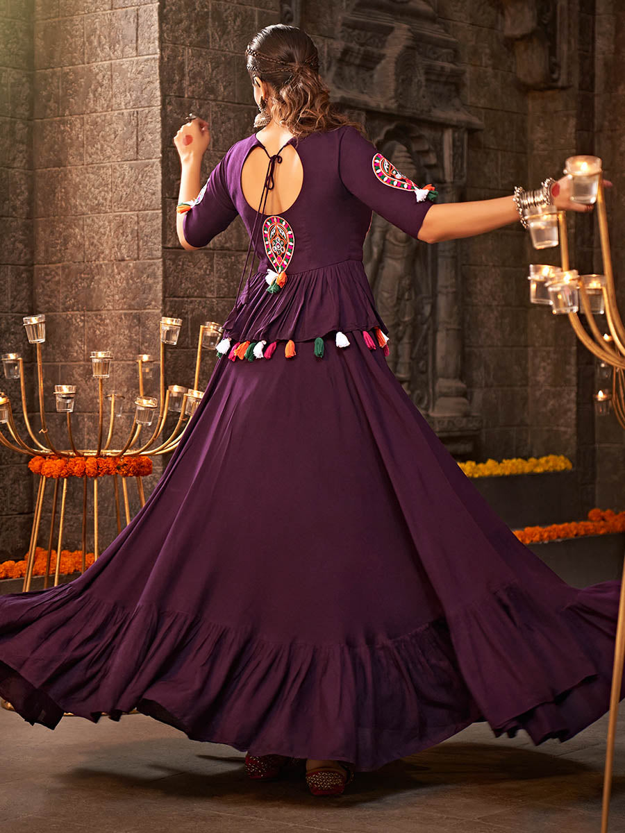 Myra Purple Viscose Rayon Embroidered Designer Navratri Special Lehenga | Grocsy