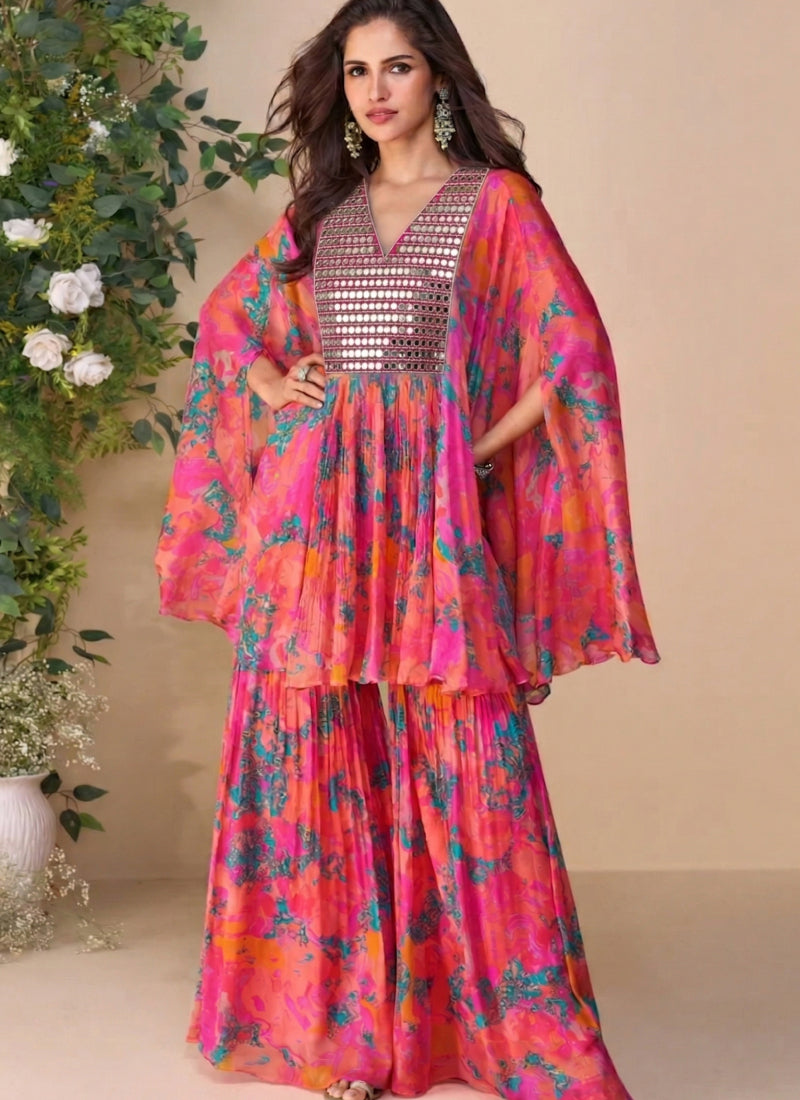 Vegaa Fashion Multicolor A Real Mirraw Chinon Silk Sharara Suit | Grocsy