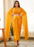 Vegaa Fashion Yellow Beads Chinon Silk Indo Western Suit | Grocsy