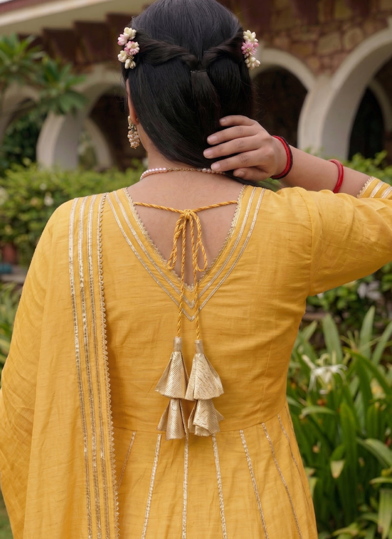 Vegaa Fashion Light-Yellow Gota Cotton Silk Palazzo Suit | Grocsy