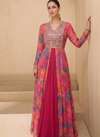Vegaa Fashion Multicolor Real Mirraw Georgette Gown Suit | Grocsy