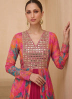 Vegaa Fashion Multicolor Real Mirraw Georgette Gown Suit | Grocsy