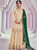 Vegaa Fashion Cream Zari Chinon Silk Palazzo Suit | Grocsy