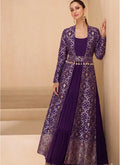 Vegaa Fashion Purple Brocade Georgette Gown Suit | Grocsy