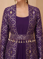 Vegaa Fashion Purple Brocade Georgette Gown Suit | Grocsy