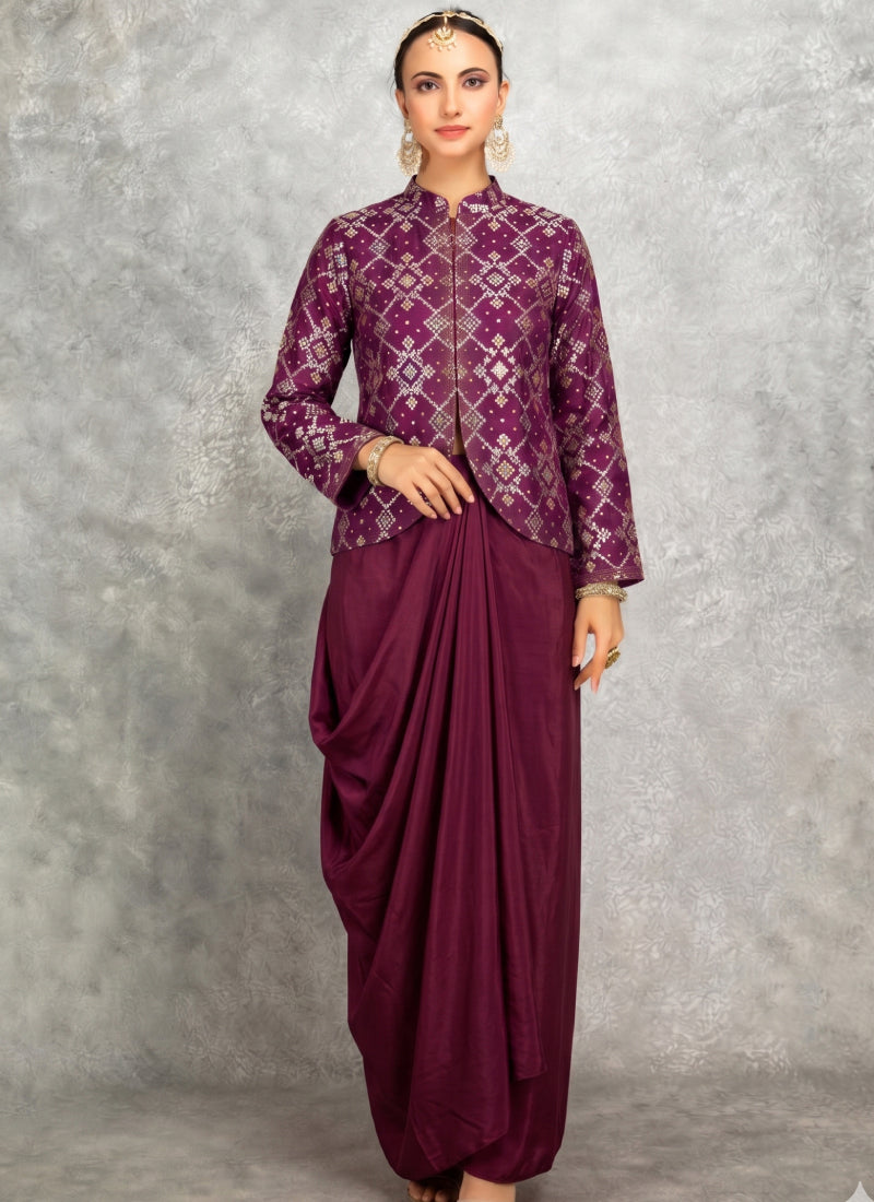 Vegaa Fashion Wine Brocade Georgette Anarkali Suit | Grocsy