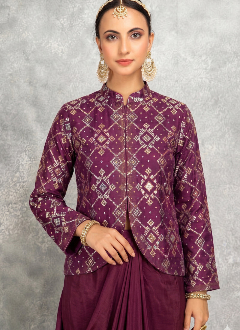 Vegaa Fashion Wine Brocade Georgette Anarkali Suit | Grocsy