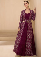 Vegaa Fashion Wine Brocade Jacquard Indo Western Suit | Grocsy
