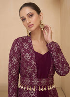 Vegaa Fashion Wine Brocade Jacquard Indo Western Suit | Grocsy