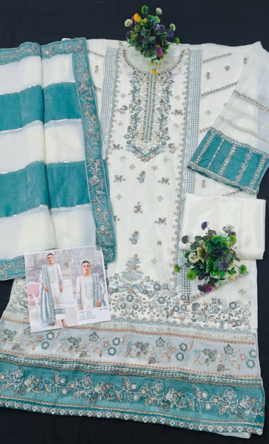 Anaita White Silk Suit with Embroidery & Khatli Work | Grocsy
