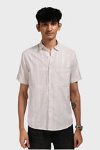 Xkind Off White Self Stripes Regular Fit Shirt | Grocsy